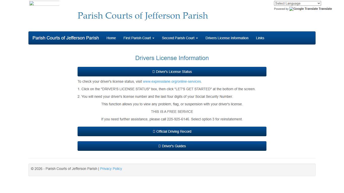 Drivers License Information - Parish Courts of Jefferson Parish